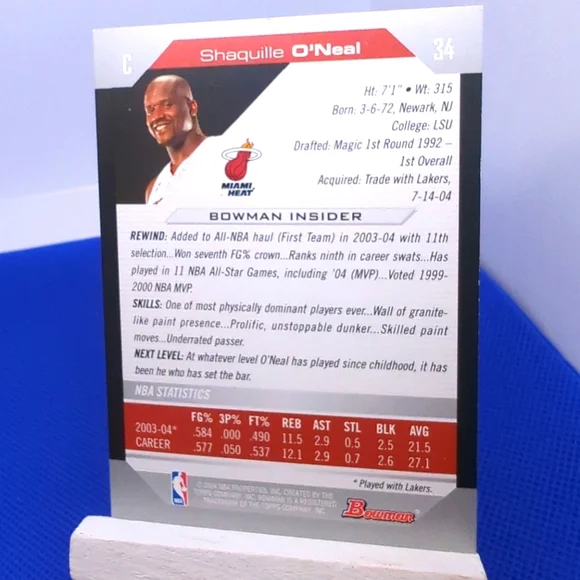 2004-05 BOWMAN SHAQUILLE O'NEAL CARD #34 MIAMI HEAT NM or Better